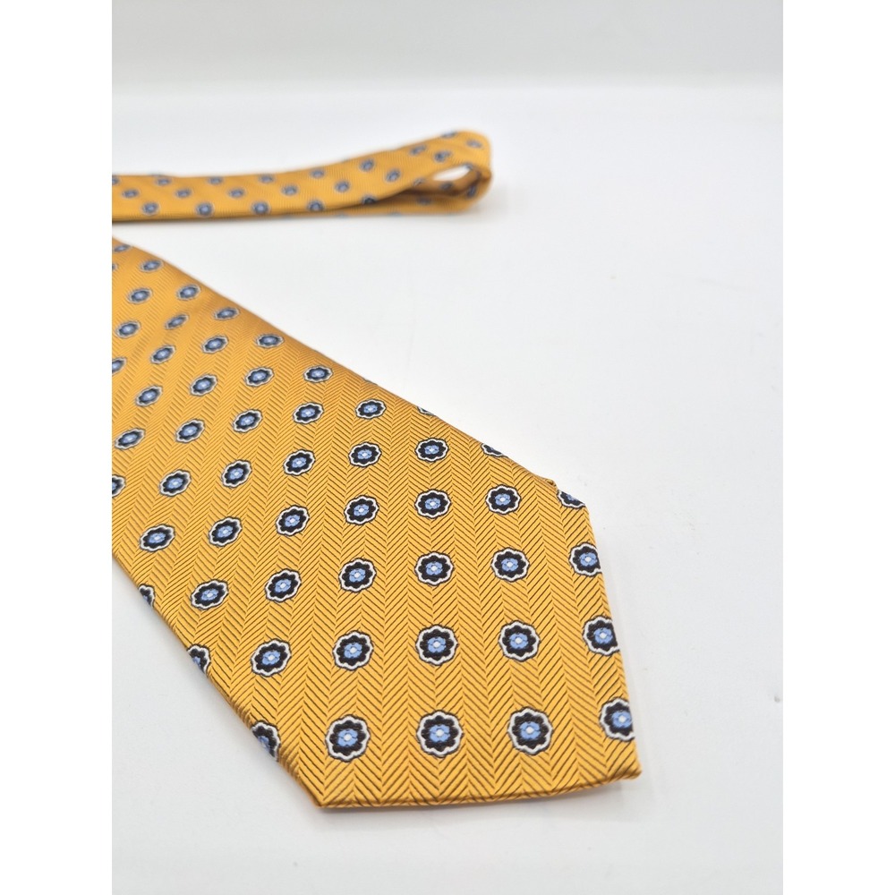 JZ Richards Mens Silk Tie 58x3.25 Gold Geometric Floral USA Handmade Designer